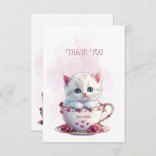 Kitten en Carte de remerciements Coupe Fleurs rose (Devant / Derrière)