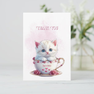 Kitten en Carte de remerciements Coupe Fleurs rose