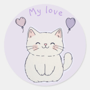 Kitten en harten, gepersonaliseerd ronde sticker