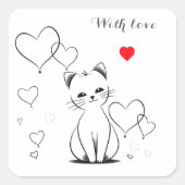 Kitten en harten, gepersonaliseerd vierkante sticker (Voorkant)