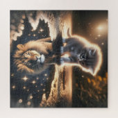 Kitten en Leeuw Puddle Reflectie Legpuzzel (Horizontaal)