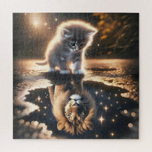 Kitten en Leeuw Puddle Reflectie Legpuzzel