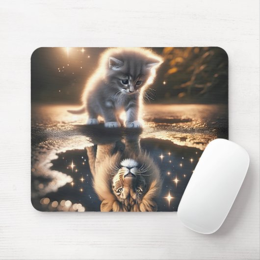 Kitten en Leeuw Puddle Reflectie Muismat (Met muis)