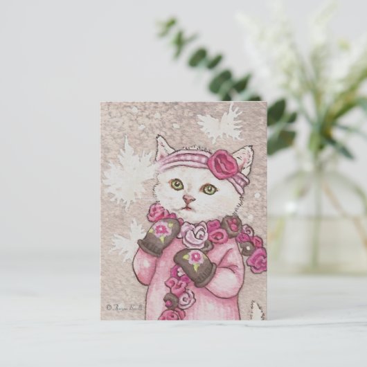 Kitten en mitaines & pull en neige mignonne Carte  (Debout devant)