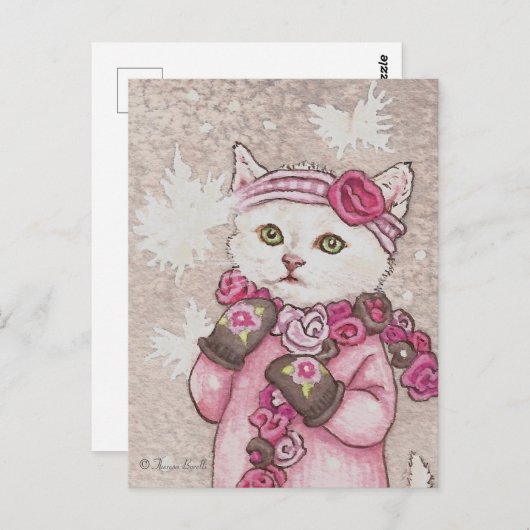 Kitten en mitaines & pull en neige mignonne Carte  (Devant / Derrière)