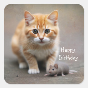 Kitten en Muis Vierkante Sticker