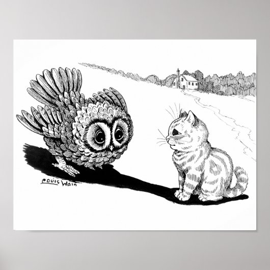 Kitten en Owl, Louis Wain Poster (Voorkant)