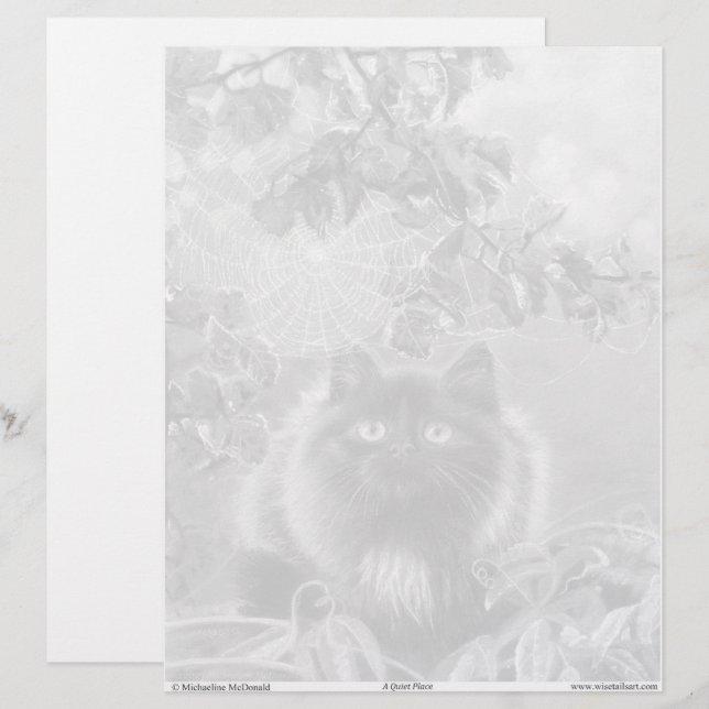 Kitten en Spiderweb Grijswaarden Kleurplaat (Voorkant / Achterkant)