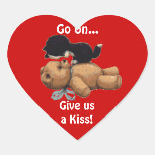Kitten en Teddy Bear Kissende Stickers van het har