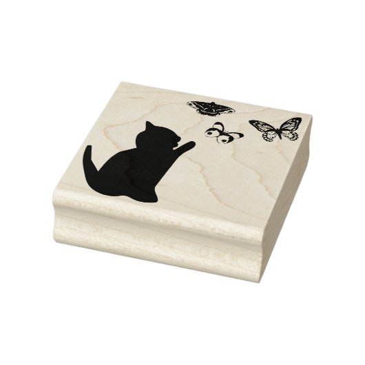 Kitten en vlinders 	rubberstempel (Stempel)