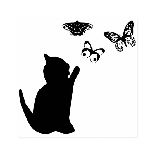 Kitten en vlinders 	rubberstempel (Afrduk)