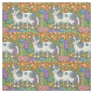 Kitten Et Oiseaux Jaunes ART FOLK TISSU DE CHAT PE