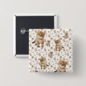 Kitten Floral Square Button (Voorkant /achterkant)