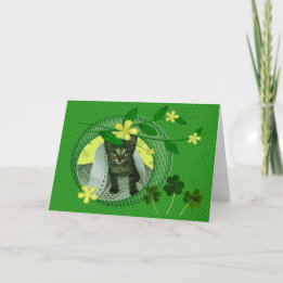 Kitten, Flowers, Shamrocks en Green Polka Dots Kaa Kaart