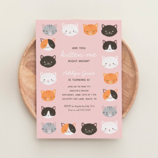 Kitten Girl Anniversaire Fête Invitation
