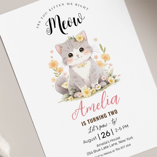 Kitten Grey Tabby Kitty Chat Invitation Anniversai