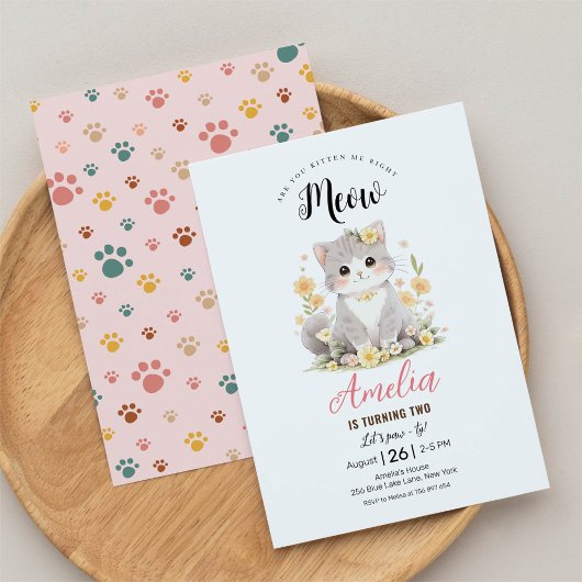 Kitten Grey Tabby Kitty Chat Invitation Anniversai