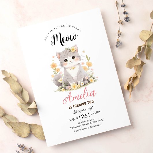 Kitten Grey Tabby Kitty Chat Invitation Anniversai