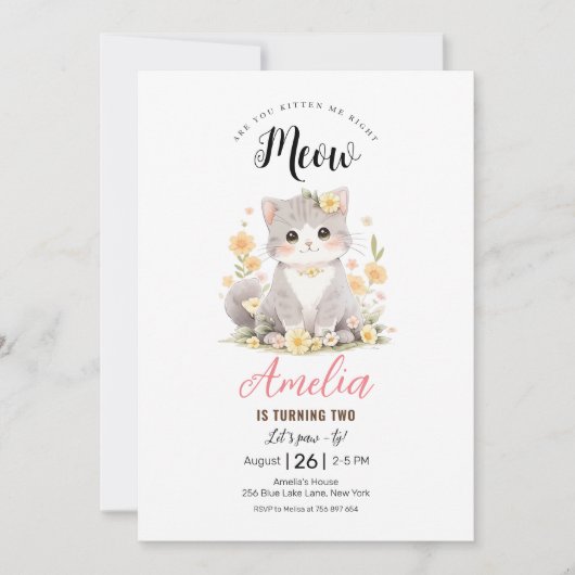 Kitten Grey Tabby Kitty Chat Invitation Anniversai (Devant)