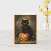 Kitten Halloween Wenskaart Kaart (Gele Bloem)