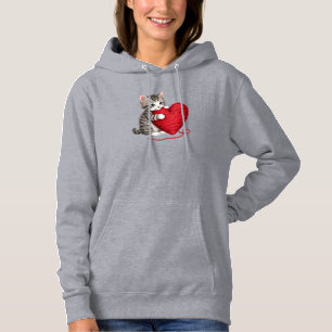 Kitten Hart Sweatshirt, Kitten met Garen Hart Hoodie
