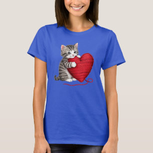 Kitten Heart shirt, Schattigee kat met garenhart T-shirt