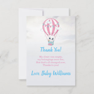 Kitten Hot Air Ballon Baby shower Hartelijk dank Bedankkaart