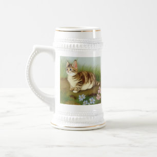 Kitten Illustratie met bloemen Bierpul