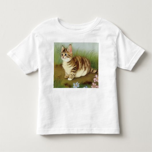 Kitten Illustratie met bloemen Kinder Shirts (Voorkant)