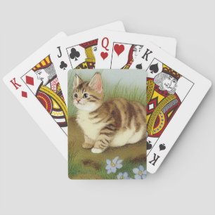 Kitten Illustratie met bloemen Pokerkaarten