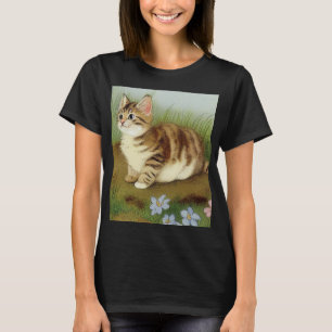  Kitten Illustratie met bloemen T-shirt