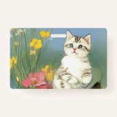  Kitten Illustratie met Gele Bloemen Badge (Achterkant)