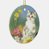 Kitten Illustratie met Gele Bloemen Keramisch Ornament (Rechts)