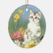 Kitten Illustratie met Gele Bloemen Keramisch Ornament (Links)