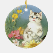 Kitten Illustratie met Gele Bloemen Keramisch Ornament (Achterkant)