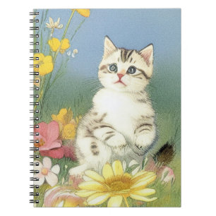 Kitten Illustratie met Gele Bloemen Notitieboek