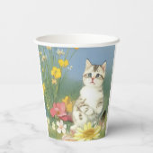  Kitten Illustratie met Gele Bloemen Papieren Bekers (Achterkant)