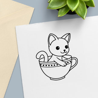 Kitten in a Cup - Cat in a Teacup Zelfinktende Stempel