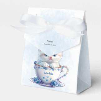 Kitten in Beker Blauwe Bloemen Favoriete Doos Bedankdoosjes