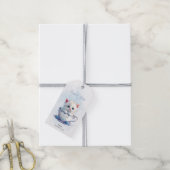 Kitten in Beker Blauwe Bloemen Gift Label Cadeaulabel (Met Touw)