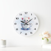 Kitten in Beker Blauwe Bloemen Muur Klok (Huis)