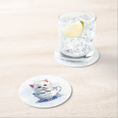 Kitten in Beker Blauwe Bloemen Papier Onderzetter (Insitu)