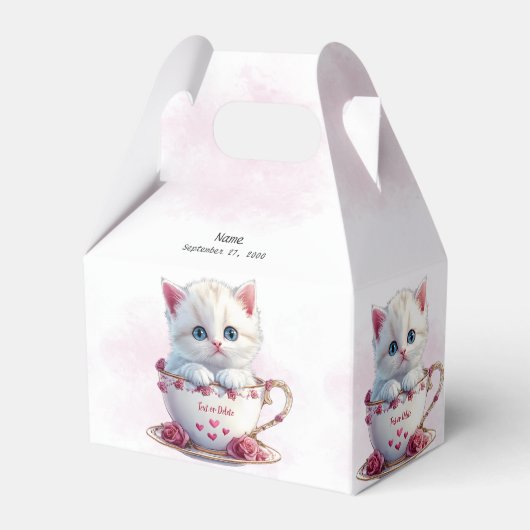 Kitten in Cup Roze Bloemen Favoriete Doos Bedankdoosjes (Voorkant Zijde)