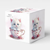 Kitten in Cup Roze Bloemen Favoriete Doos Bedankdoosjes (Voorkant Zijde)