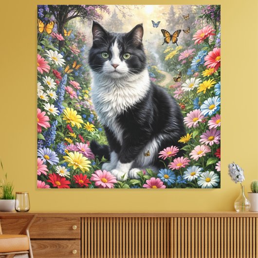 Kitten in de bloementuin canvas afdruk (Insitu (Woonkamer))