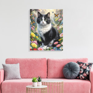Kitten in de bloementuin canvas afdruk