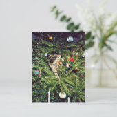 Kitten in de kerstboom feestdagenkaart (Staand voorkant)