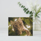 Kitten in de kerstboom - feestdagenkaart (Staand voorkant)