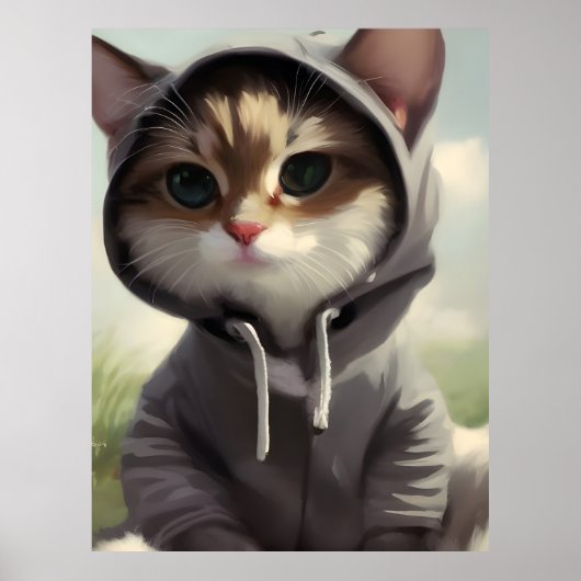 Kitten in een Hoodie Poster (Voorkant)