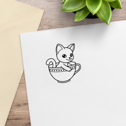 Kitten in een kopje Kat in een theekopje 1x1 Rubberstempel
